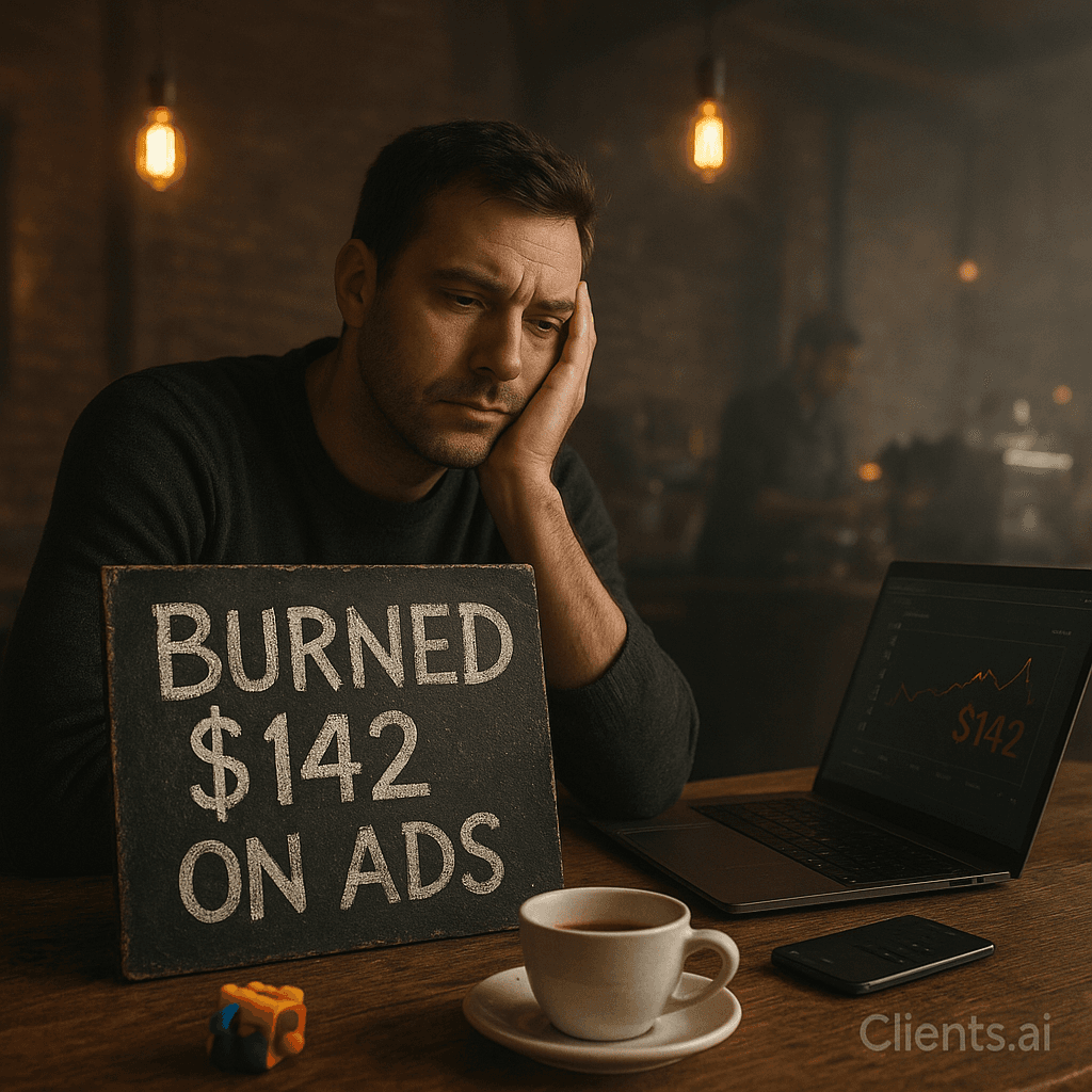 Image from Kyle Campbell's LinkedIn post: “10:12 a.m., your ad dashboard shows $142 spent, 2 clicks, and no booked calls - and you st”